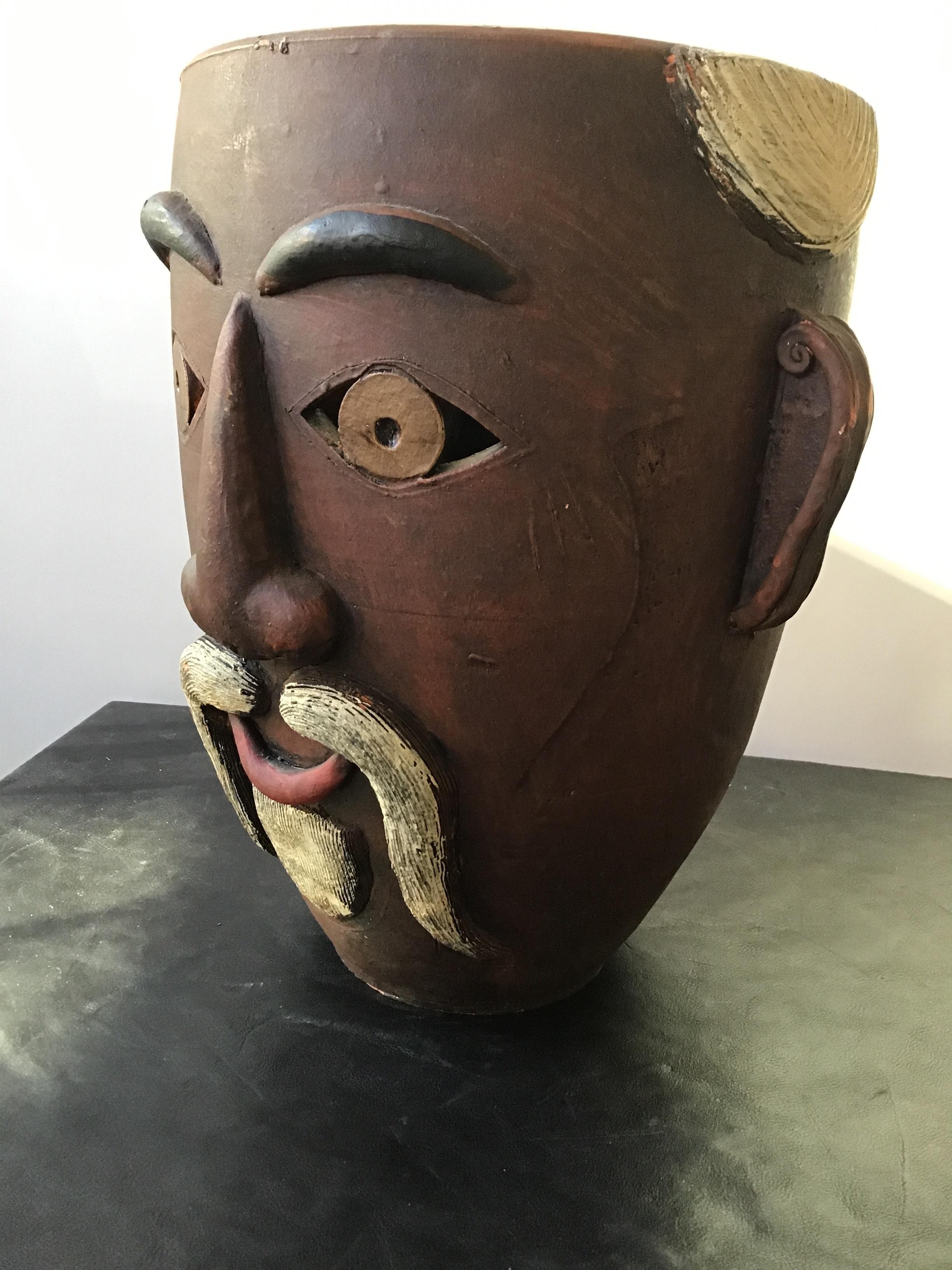 Mid-20th Century Double Face Ceramic Vase of Man For Sale