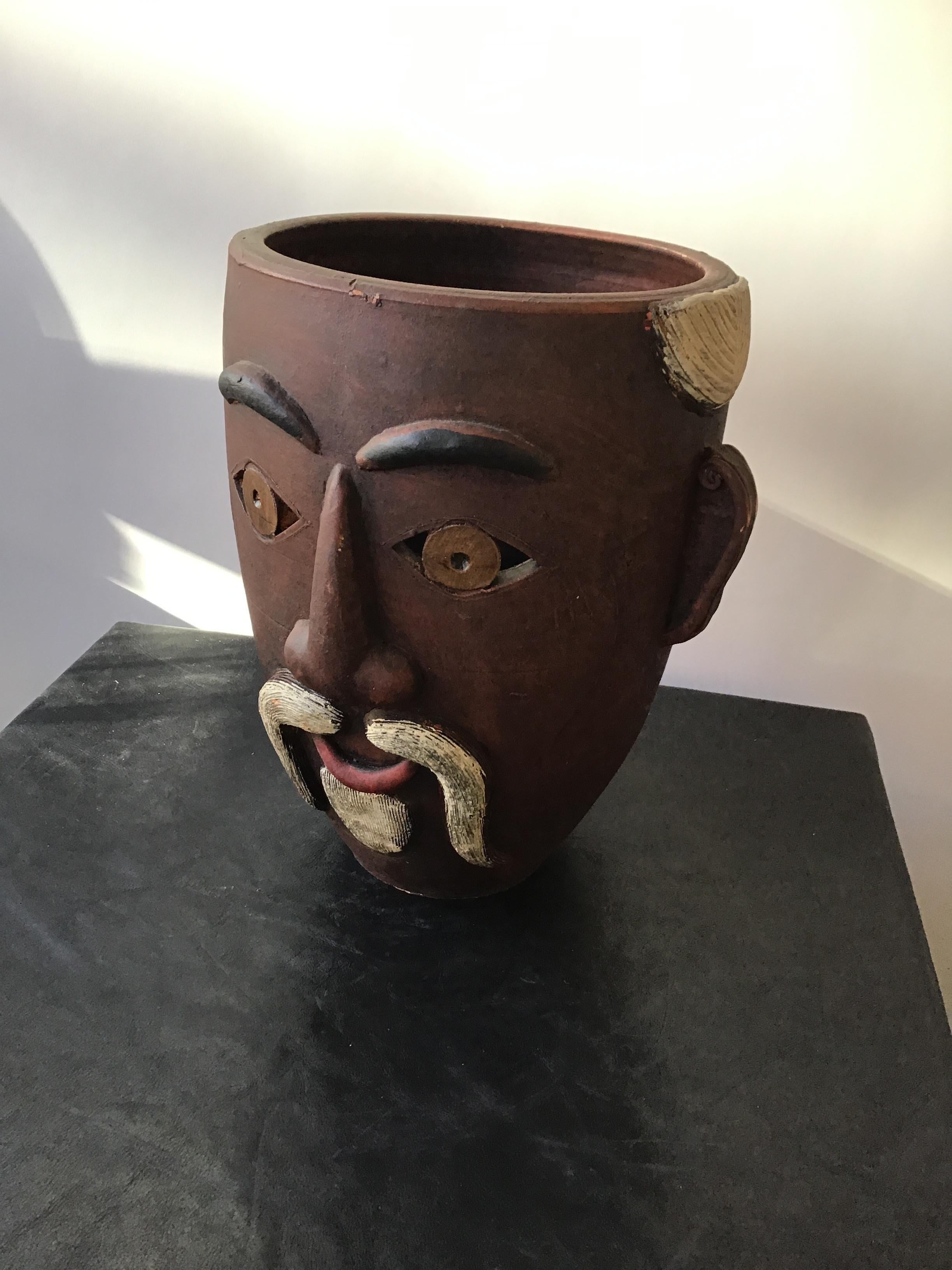 Double Face Ceramic Vase of Man For Sale 3