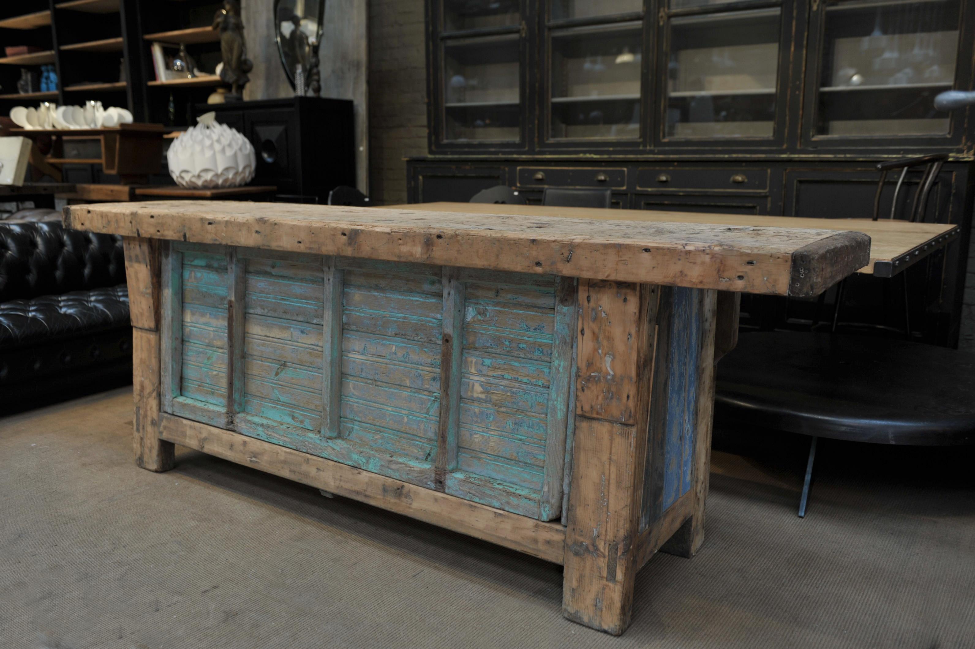 Mid-20th Century Double Face French Carpenter Workbench with Vice, circa 1930 For Sale