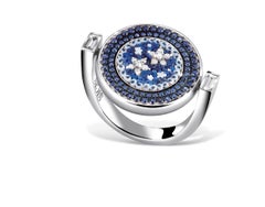 Sicis Jewels 18K White Gold Micro Mosaic Ring with Diamonds and Blue Sapphires