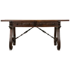 Double Faced French Hand Carved Walnut Renaissance Style Console Iron circa 1920
