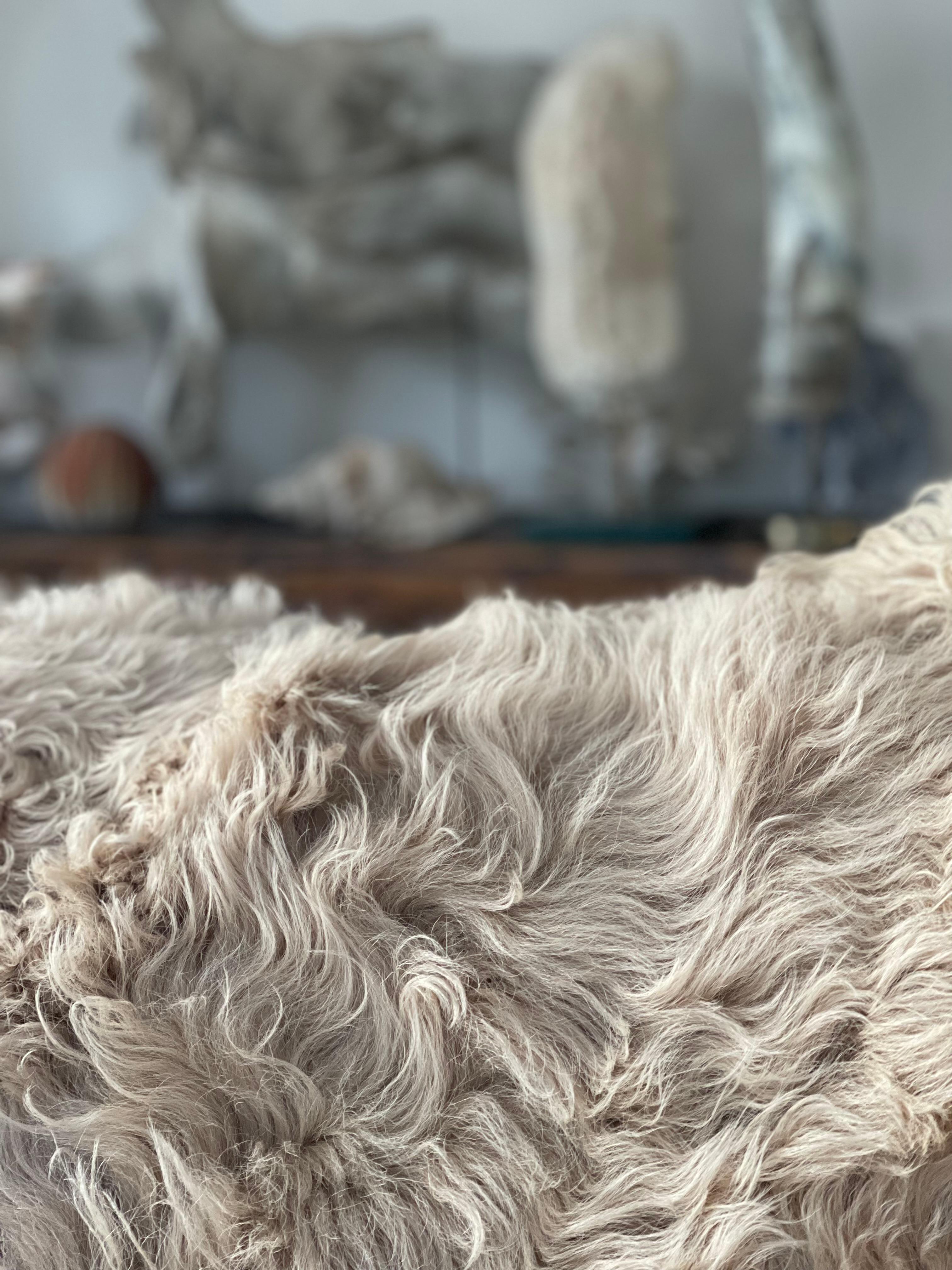 Spanish Double-Faced Sheepskin Long Curly Fur Throw Blanket For Sale