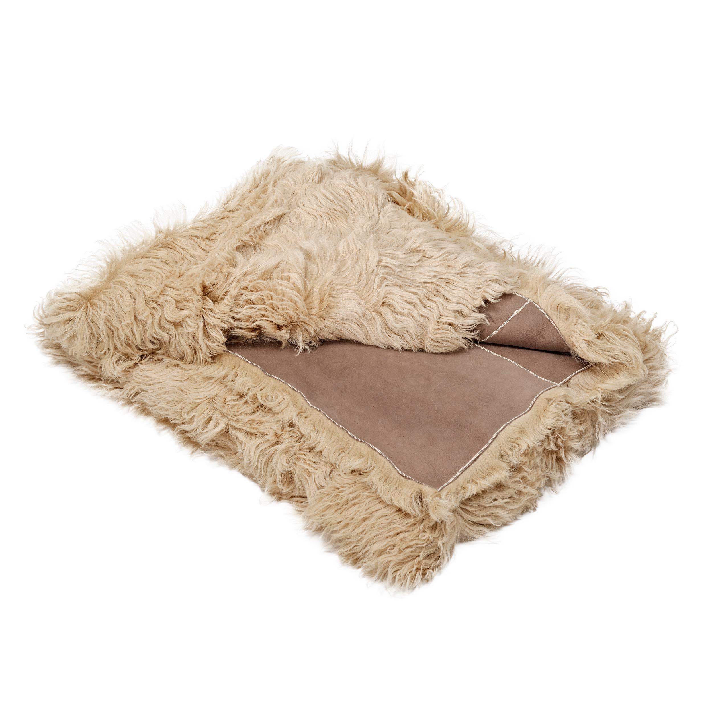 CARAMEL Blanket Throw TOSCANA Wool Shearling Sheepskin real Rug Carpet Natural 