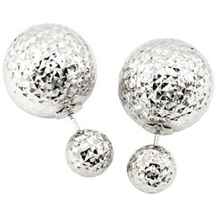 Double Faceted 18 Karat White Gold Balls Front Back Earrings