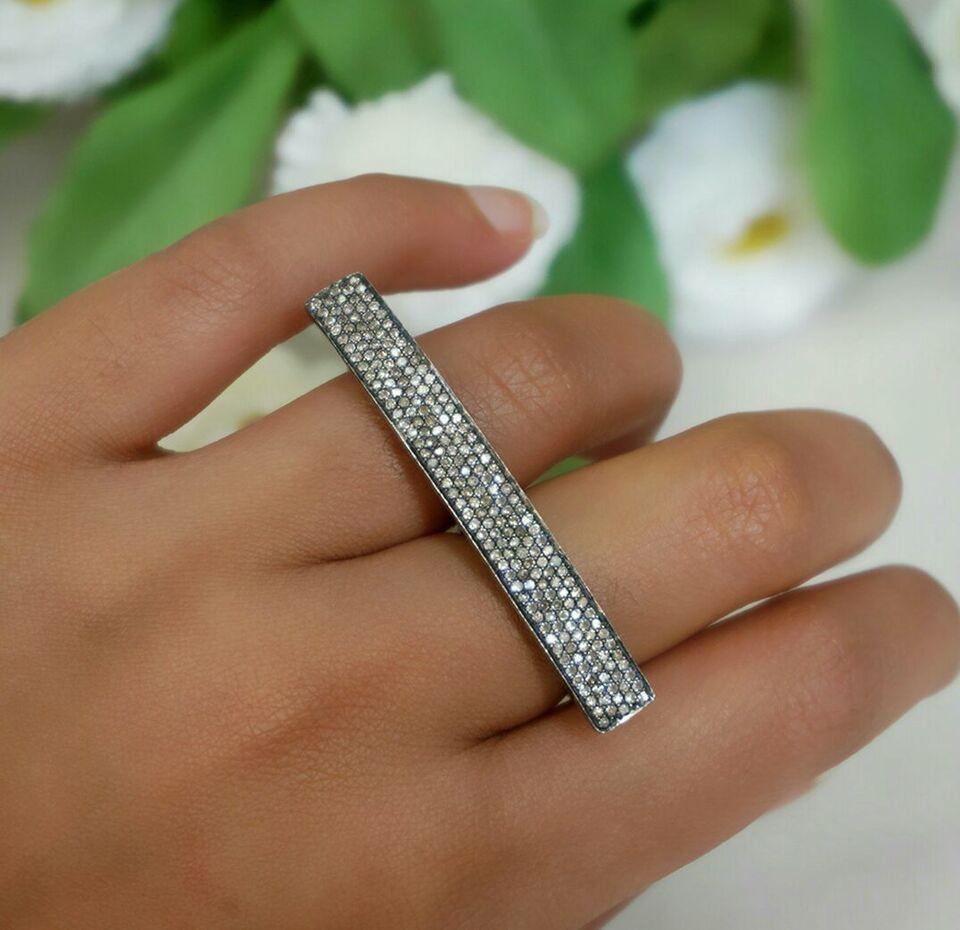Round Cut Double Finger Ring Pave Diamond 925 Silver Ring For Christmas Diamond Jewelry For Sale