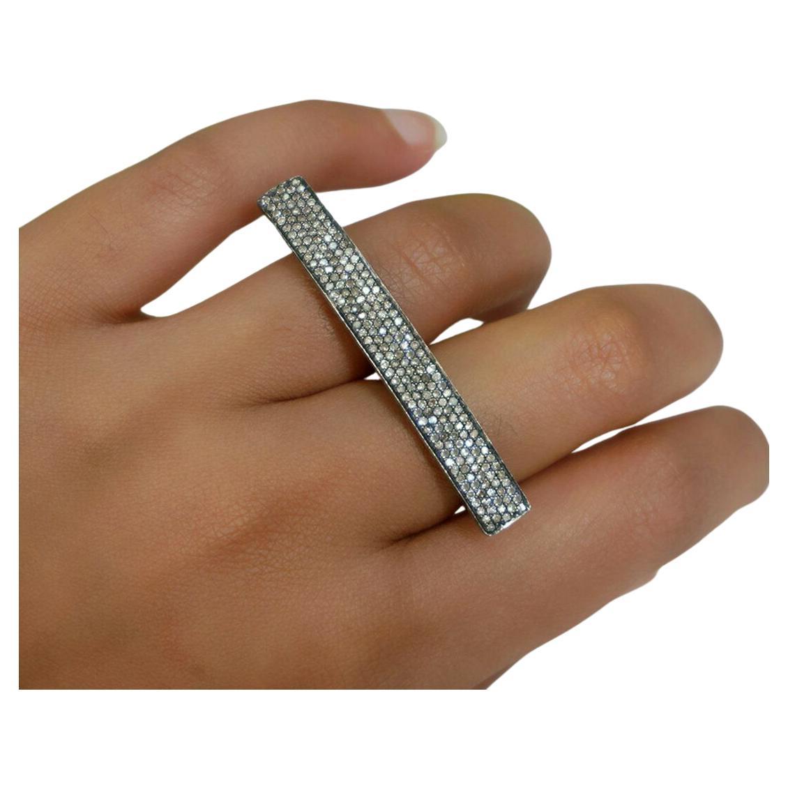 Double Finger Ring Pave Diamond 925 Silver Ring For Christmas Diamond Jewelry For Sale