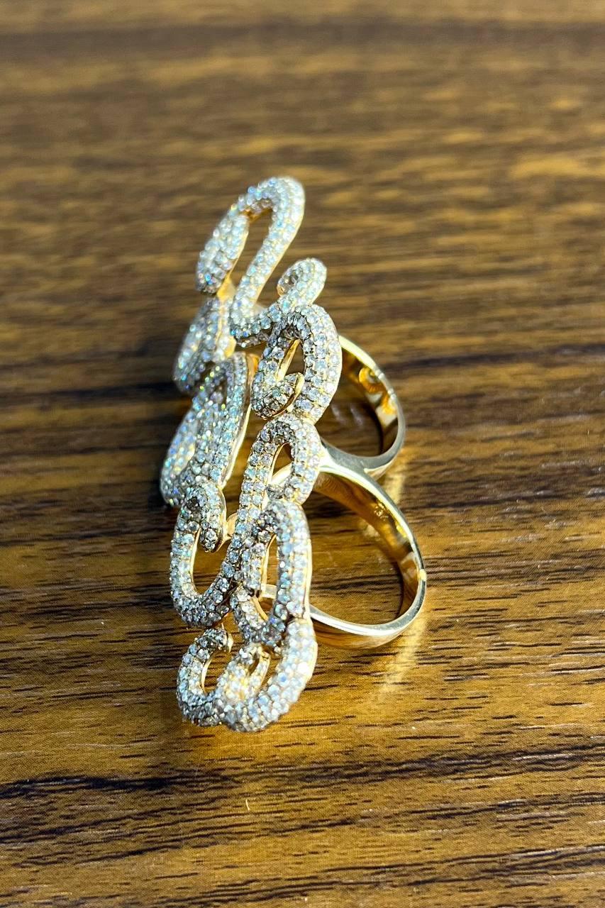 Statement-Knuckle-Ring aus 18 Karat Roségold mit doppeltem Finger, Wirbelwellen und Diamantpavé im Angebot 1