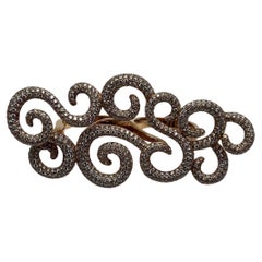Double Finger Swirl Waves Diamond Pave 18K Rose Gold Statement Knuckle Ring