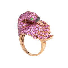 Double Flamingo Ring Love Birds Sz 5 Pink Sapphire 18k Rose Gold Estate