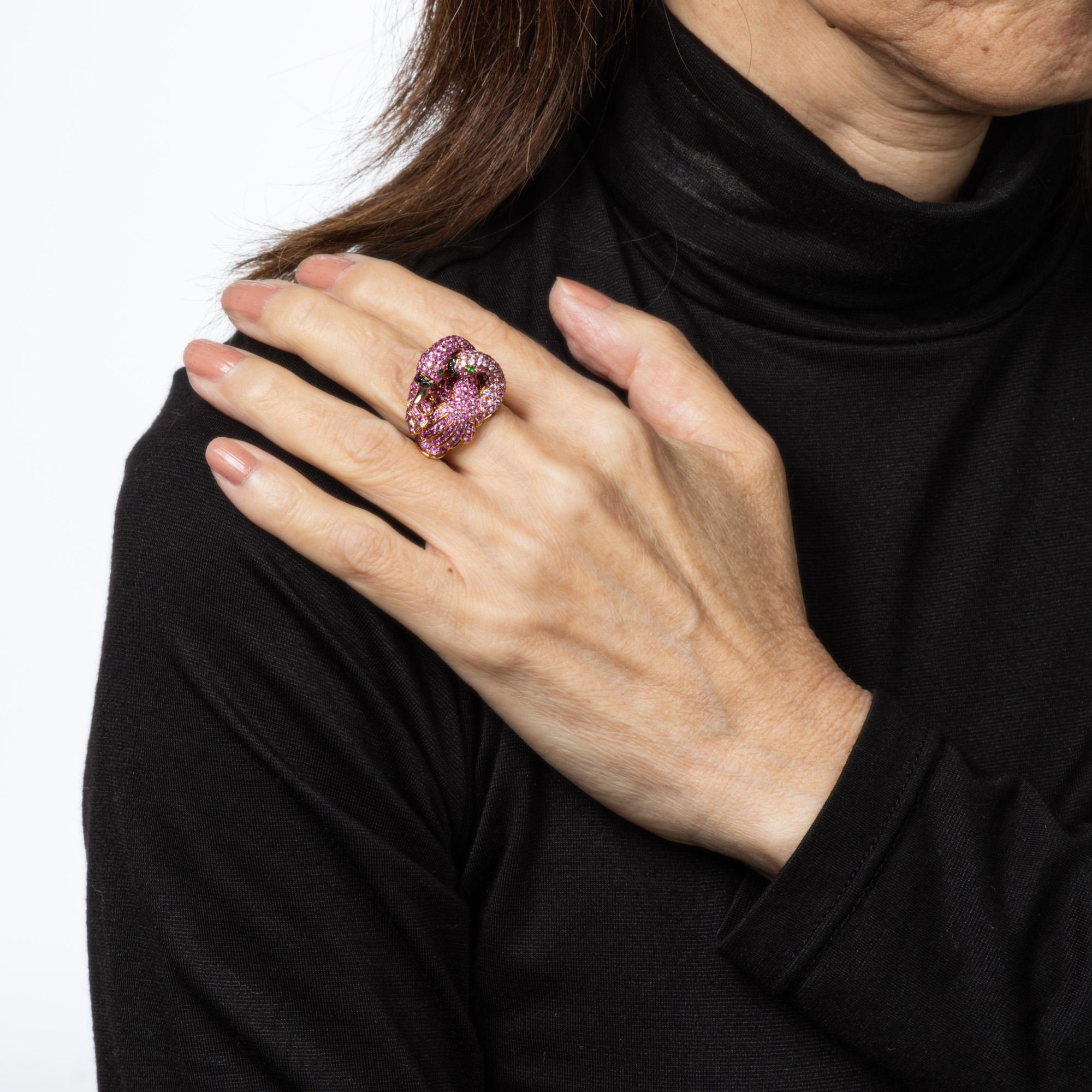 Bague Love Birds taille 5, saphir rose 18 carats, ancienne propriété Pour femmes en vente