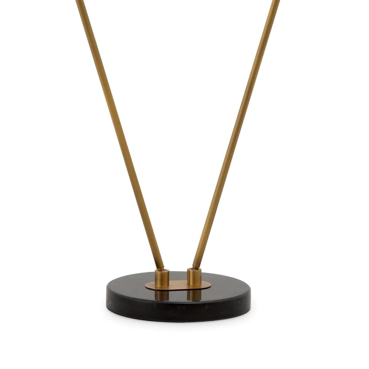 Double Floor Lamp, Antique Brass and Black Finish, Black Marble Base. In New Condition For Sale In Saint-Ouen, FR