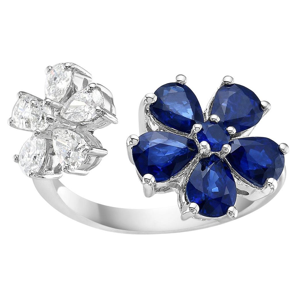 Double Flower Diamond and Sapphire Ring For Sale