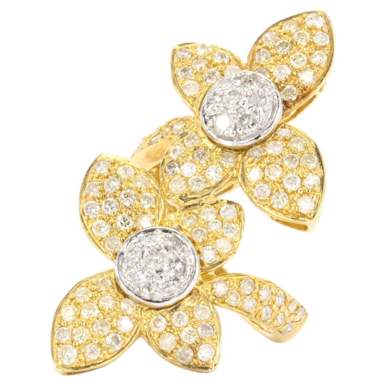 Double Flower Diamond Ring 2 CTW in 18k Yellow Gold