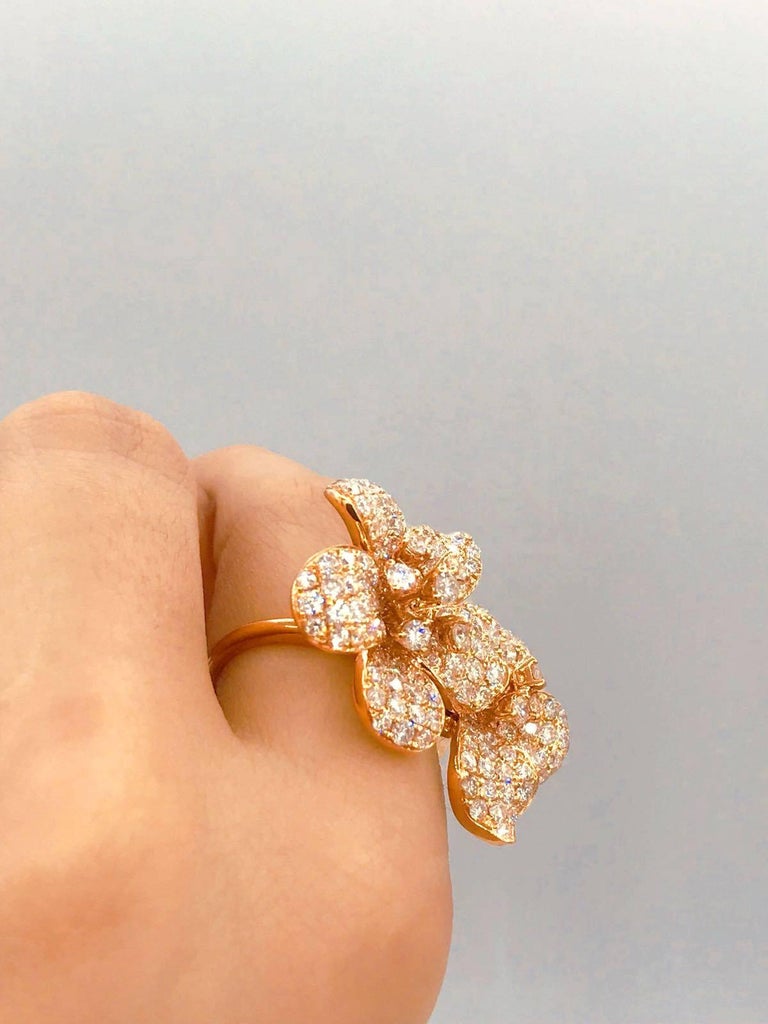 Emilio Jewelry Flower Double Flower Diamond Ring For Sale at 1stDibs