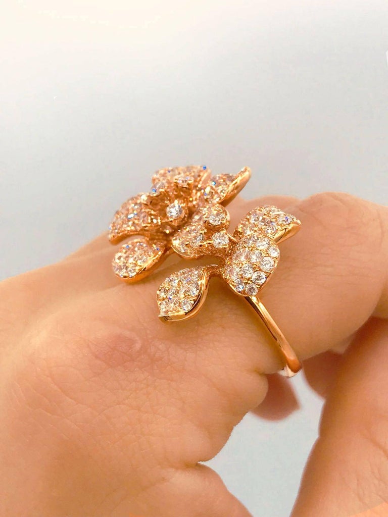 Emilio Jewelry Flower Double Flower Diamond Ring For Sale at 1stDibs