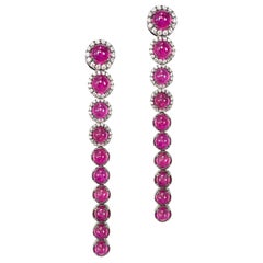 Double Flower Ruby Earrings with Diamonds