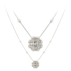 Double Flower White Gold 18K Necklace Diamond for Her