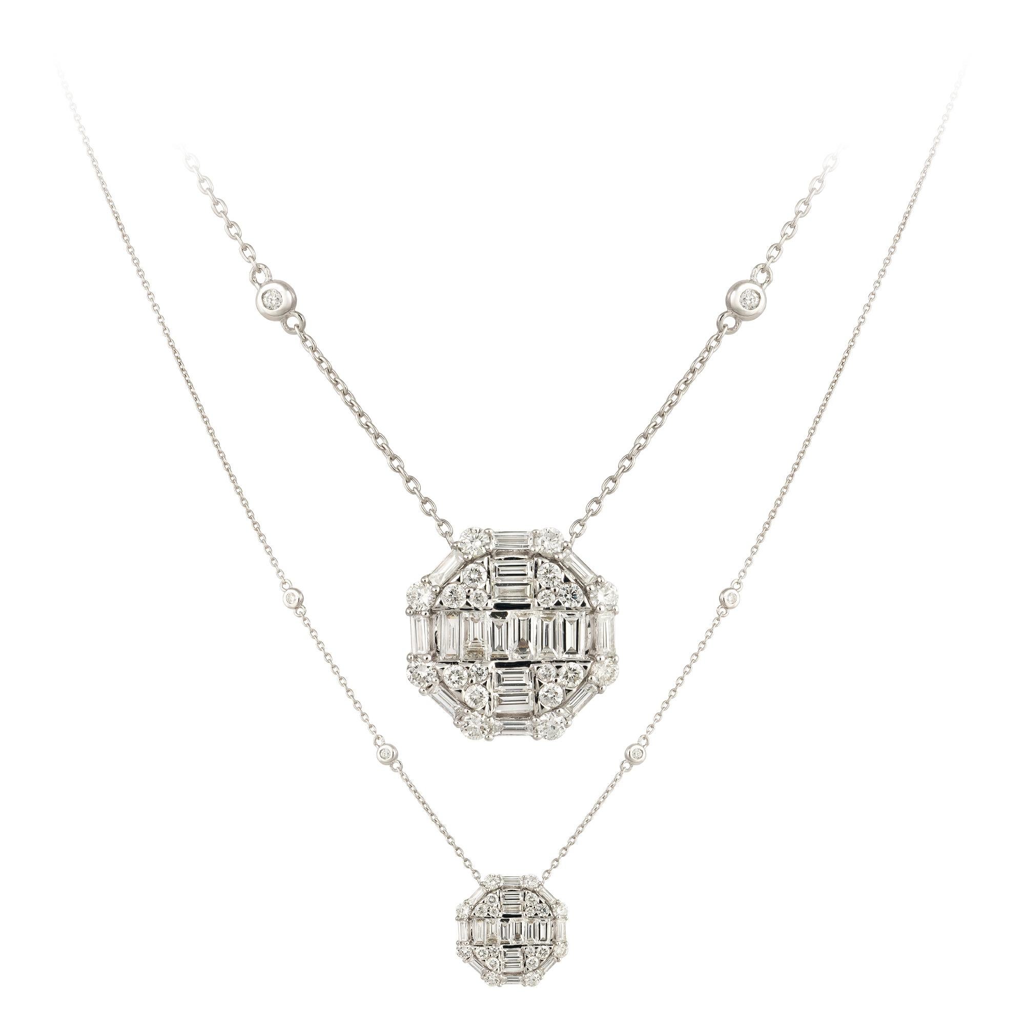 Modern Double Flower White Gold 18K Necklace Diamond for Her For Sale