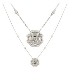 Double Flower White Gold 18K Necklace Diamond for Her
