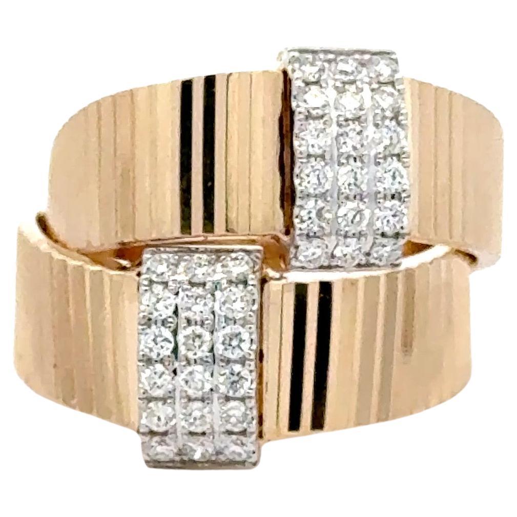 Double Fluted Round Brilliant Diamond Band Ring 0.42 Carats 14 Karat Yellow Gold
