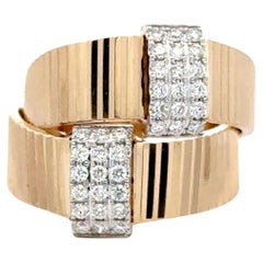 Double Fluted Round Brilliant Diamond Band Ring 0.42 Carats 14 Karat Yellow Gold