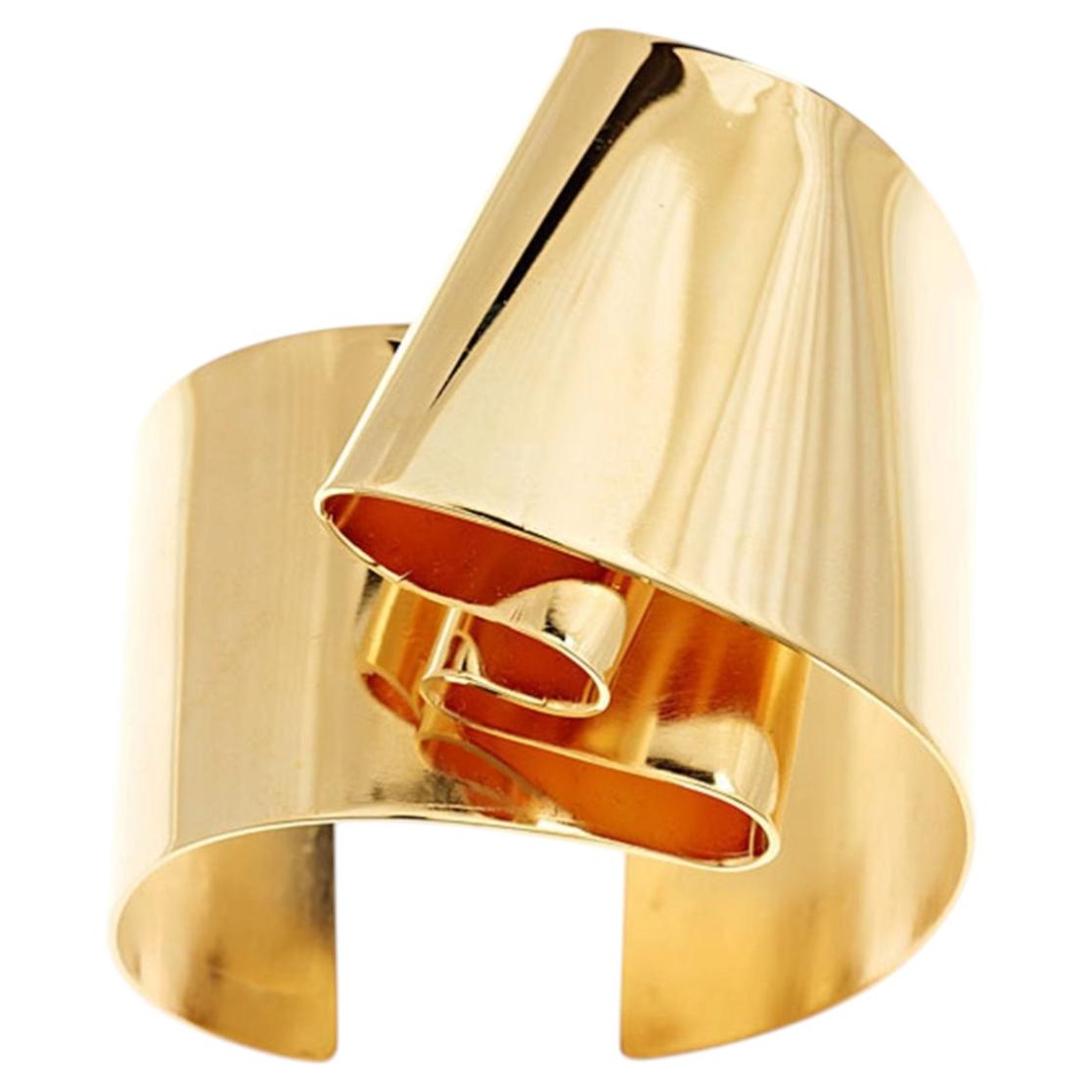 Double Folded 14k Gold Plated Brass Cuff Bracelet by Oblik Atelier For Sale