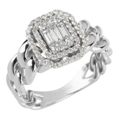 Double Frame Cuban Chain Diamond Ring in 18K White Gold