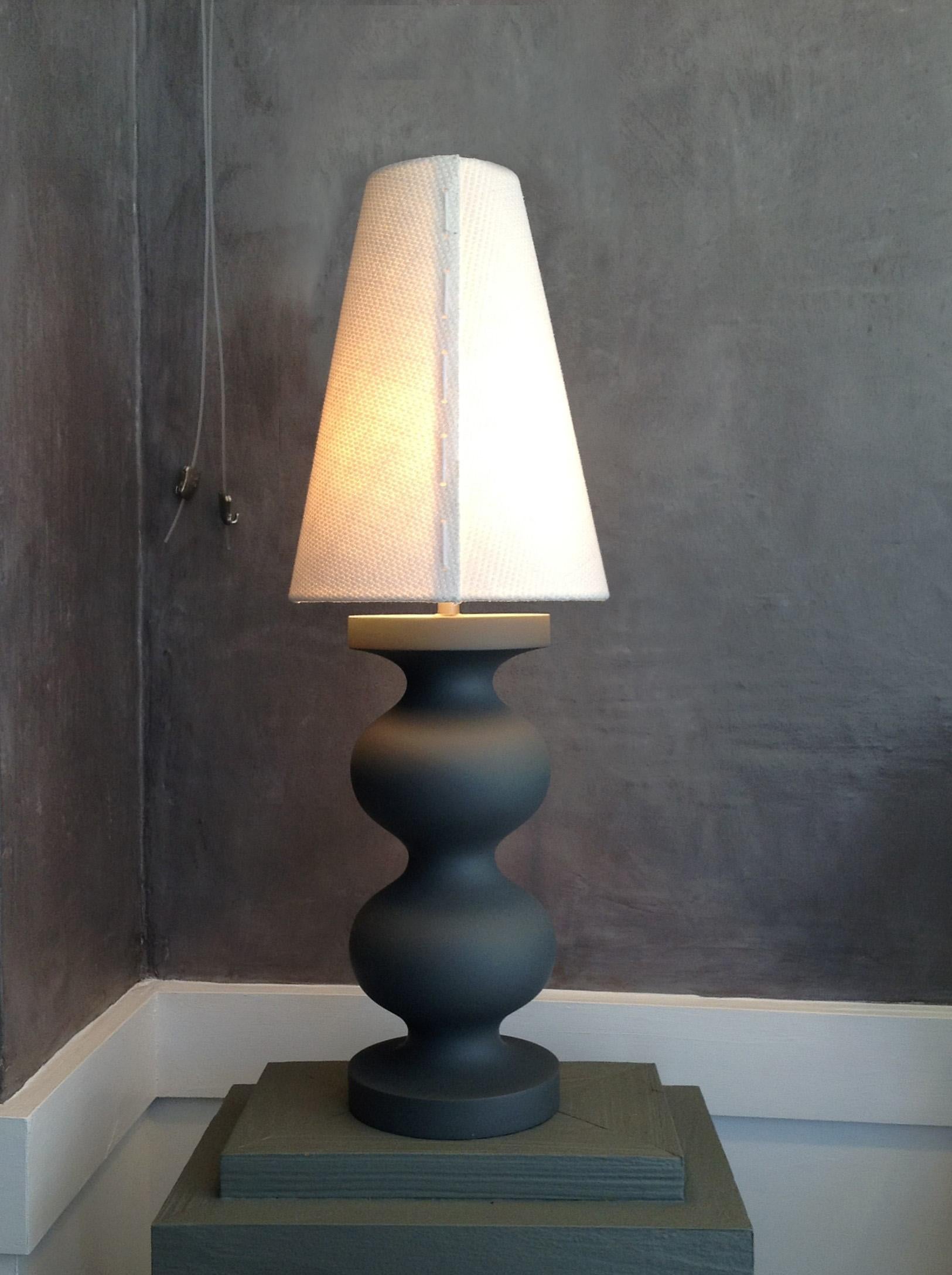 Linen Double Frank Table Lamp by Wende Reid , Organic, Classically Modern, Sculptural  For Sale