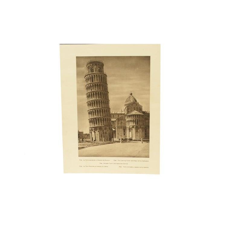 Papier Lithographie double à l'avant et à l'arrière représentant Portovenere et Pisa en Italie, années 1930 en vente