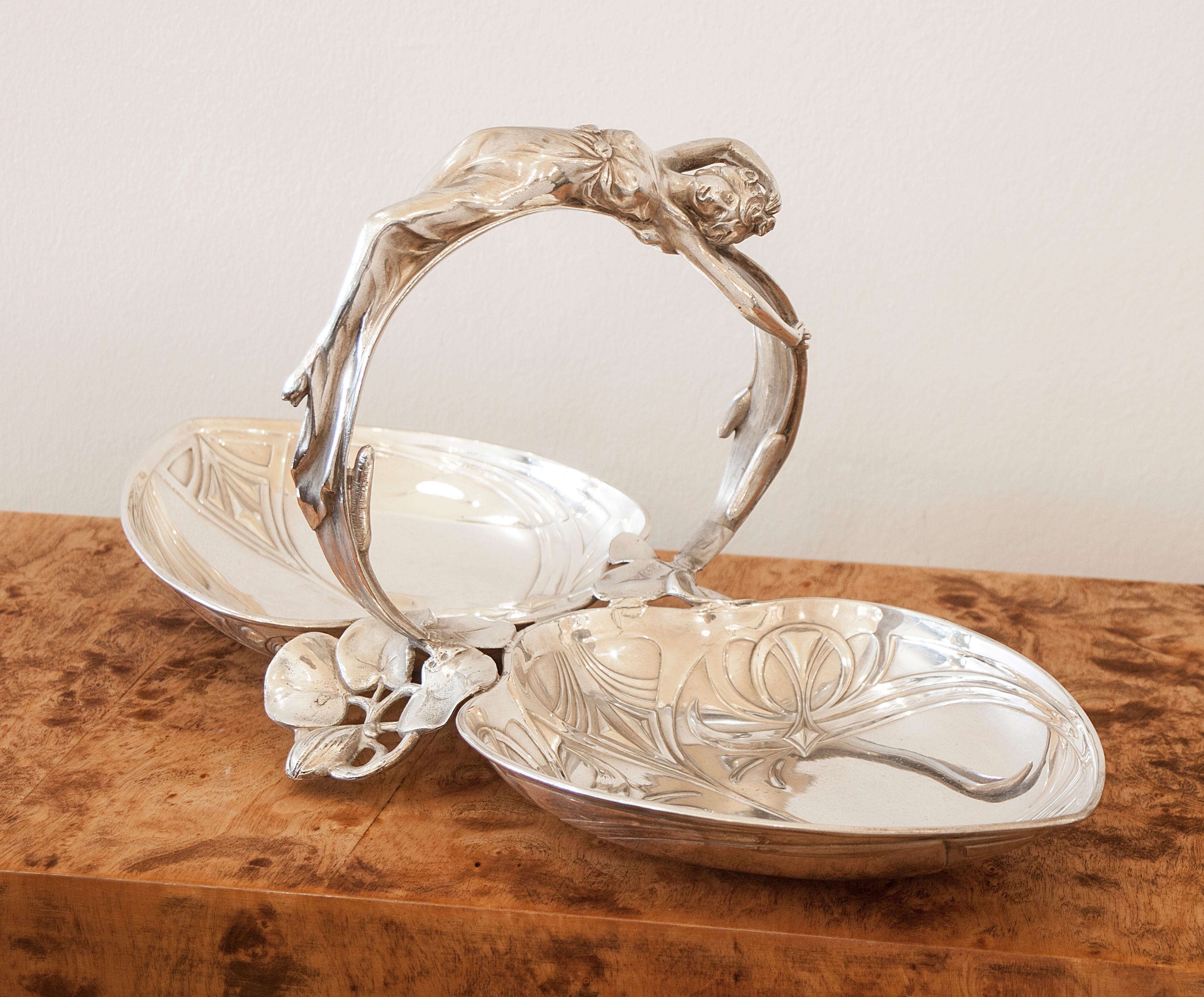 Early 20th Century Double Fruit or Sweet Dish, German, Jugendstil, Art Nouveau, Liberty, 1900, WMF For Sale