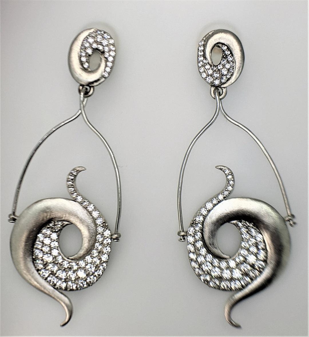 Double Galaxy Earrings Dangle Earrings in Sterling with Sparkling White Stones In New Condition For Sale In Carlisle, MA