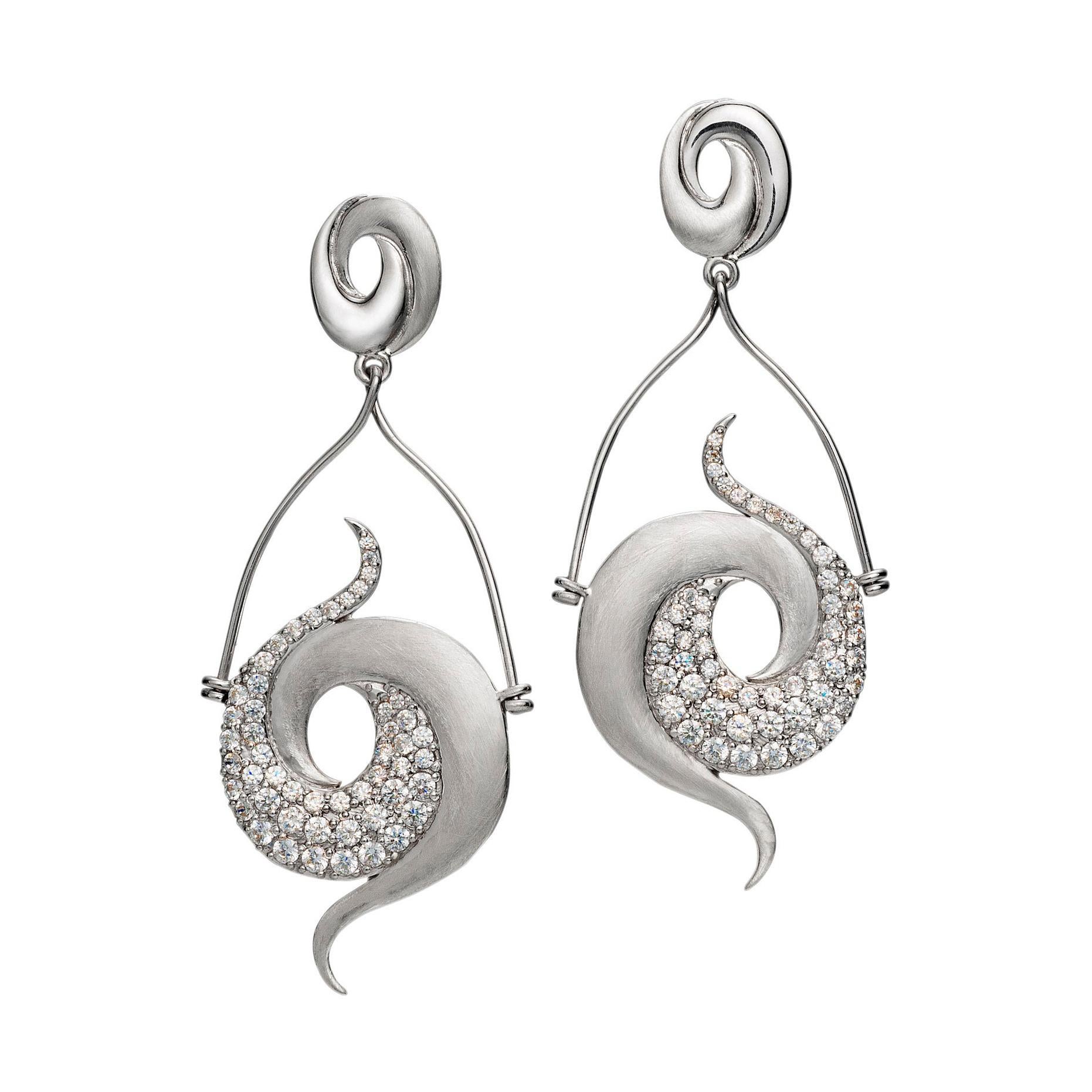 Double Galaxy Earrings Dangle Earrings in Sterling with Sparkling White Stones For Sale