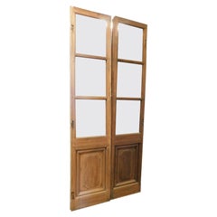 Double glass door in wood with carved lower panel, to be restored, Italy