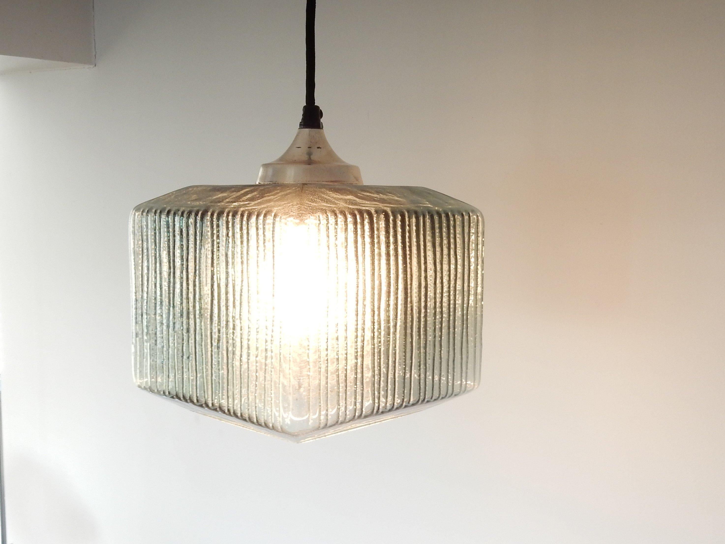 Metà XX secolo Lampada a sospensione doppia in vetro nello stile di Carl Fagerlund per Orrefors, anni '60 in vendita