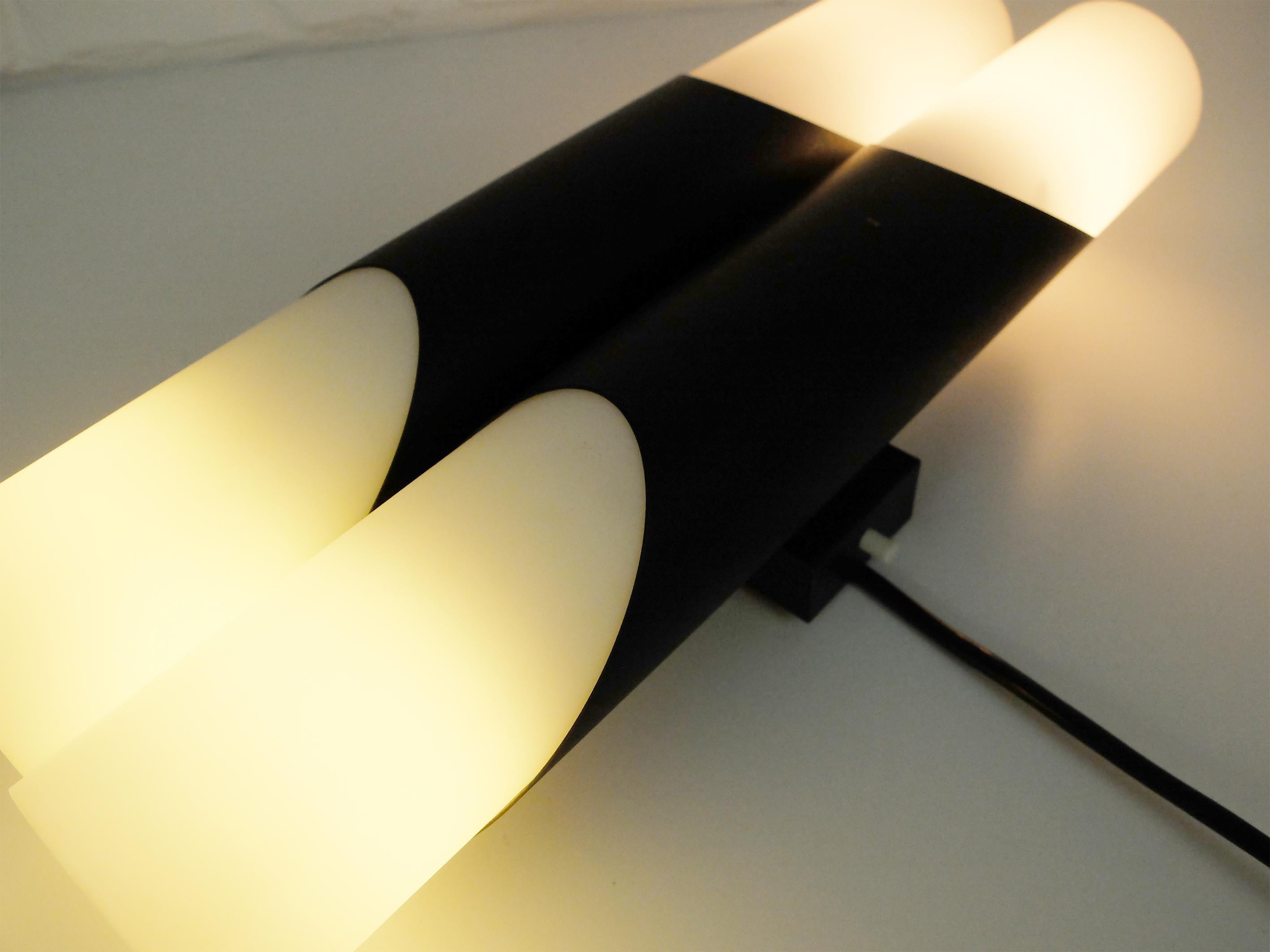 Metal Double Glass Wall Light in black by Rolf Krüger for Paul Neuhaus, Germany 1970 For Sale