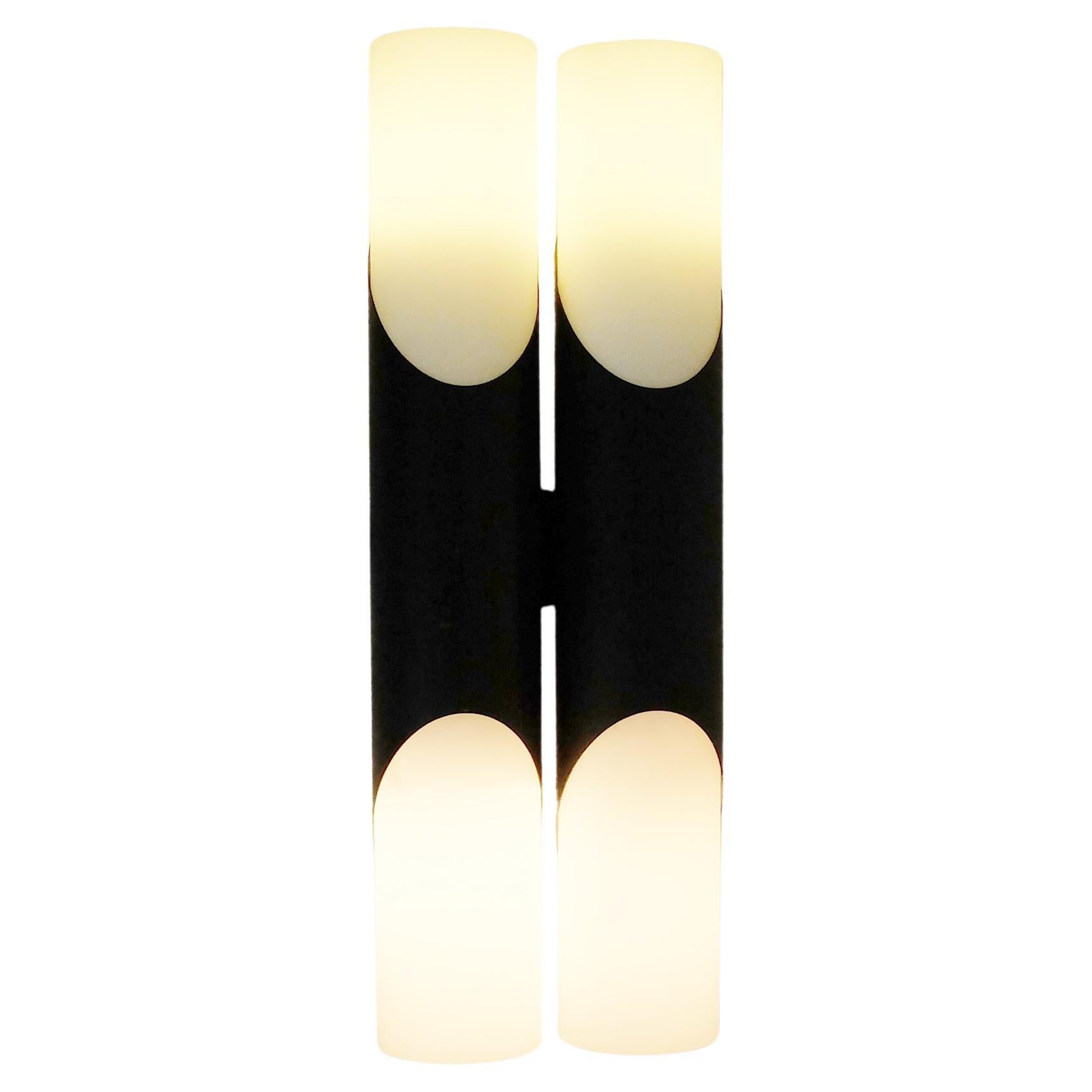 Double Glass Wall Light in black by Rolf Krüger for Paul Neuhaus, Germany 1970 For Sale