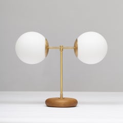 Double Globe Oak Pebble Table Light