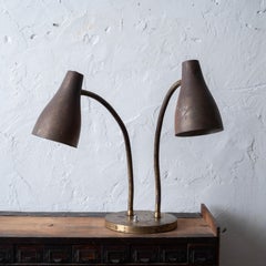 Double Gooseneck Brass Desk Lamp, c.1950