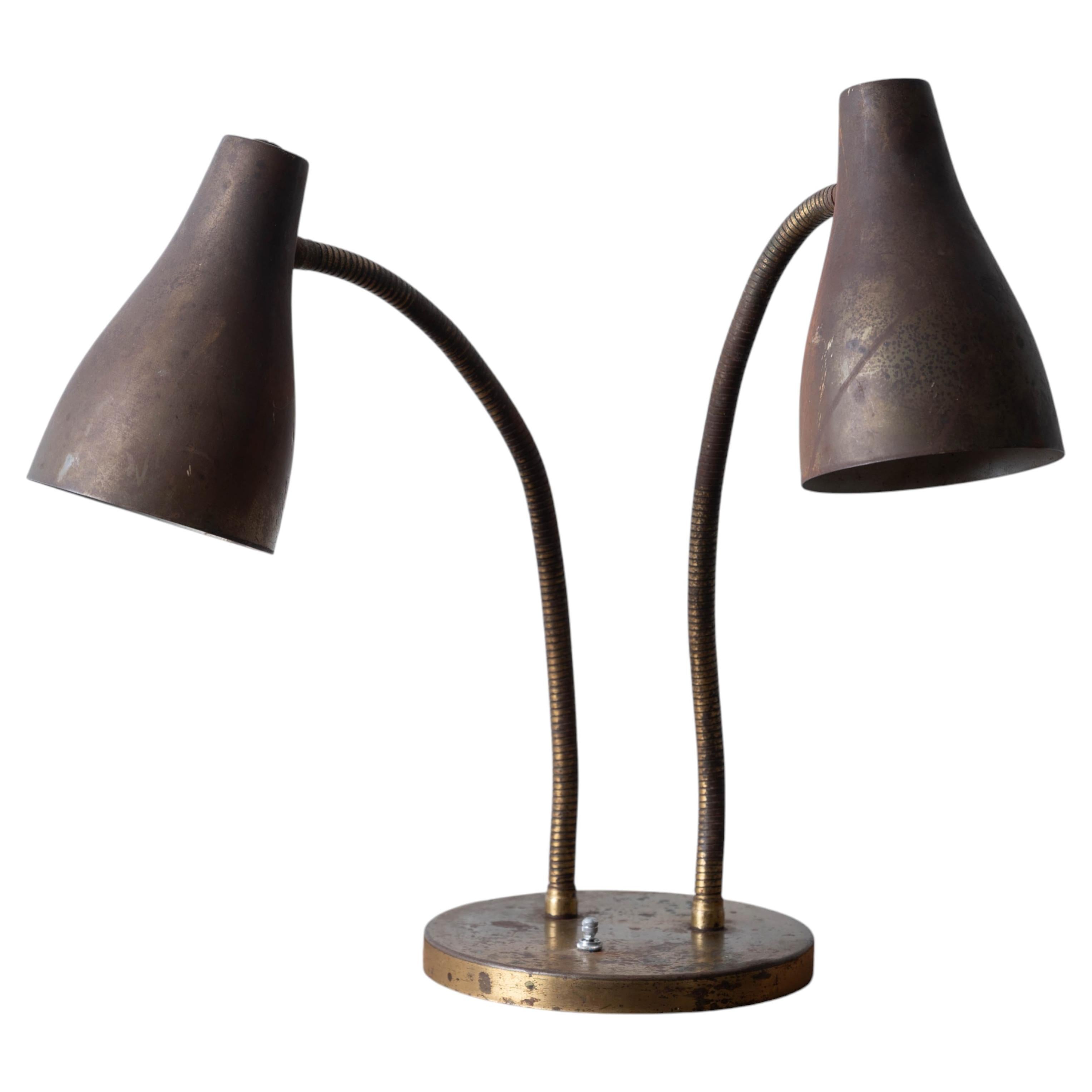 Double Gooseneck Brass Desk Lamp, c.1950