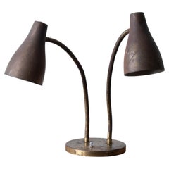 Double Gooseneck Brass Desk Lamp, c.1950