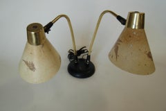 Double Gooseneck Brass Desk Table Lamp with Pressed Floral Fiberglass