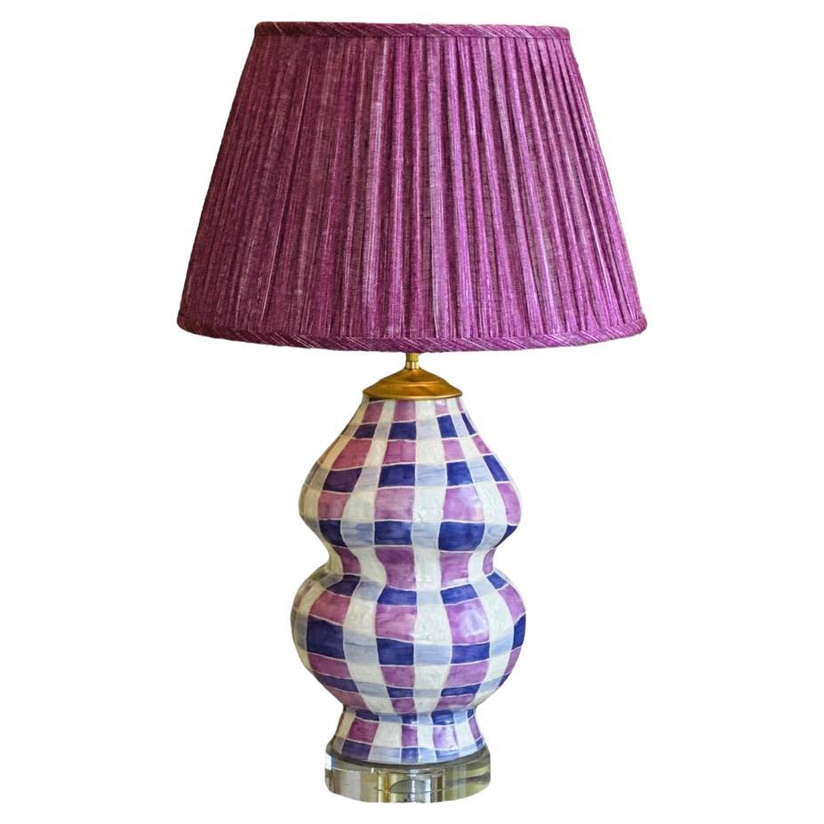 Double-Gourd Ceramic Lamp in Plaid For Sale
