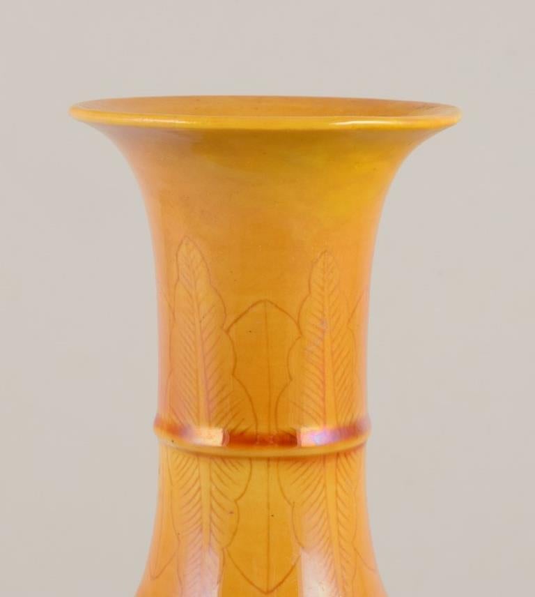 Cinese Vaso cinese a doppia zucca in porcellana. Smalto giallo ocra. in vendita