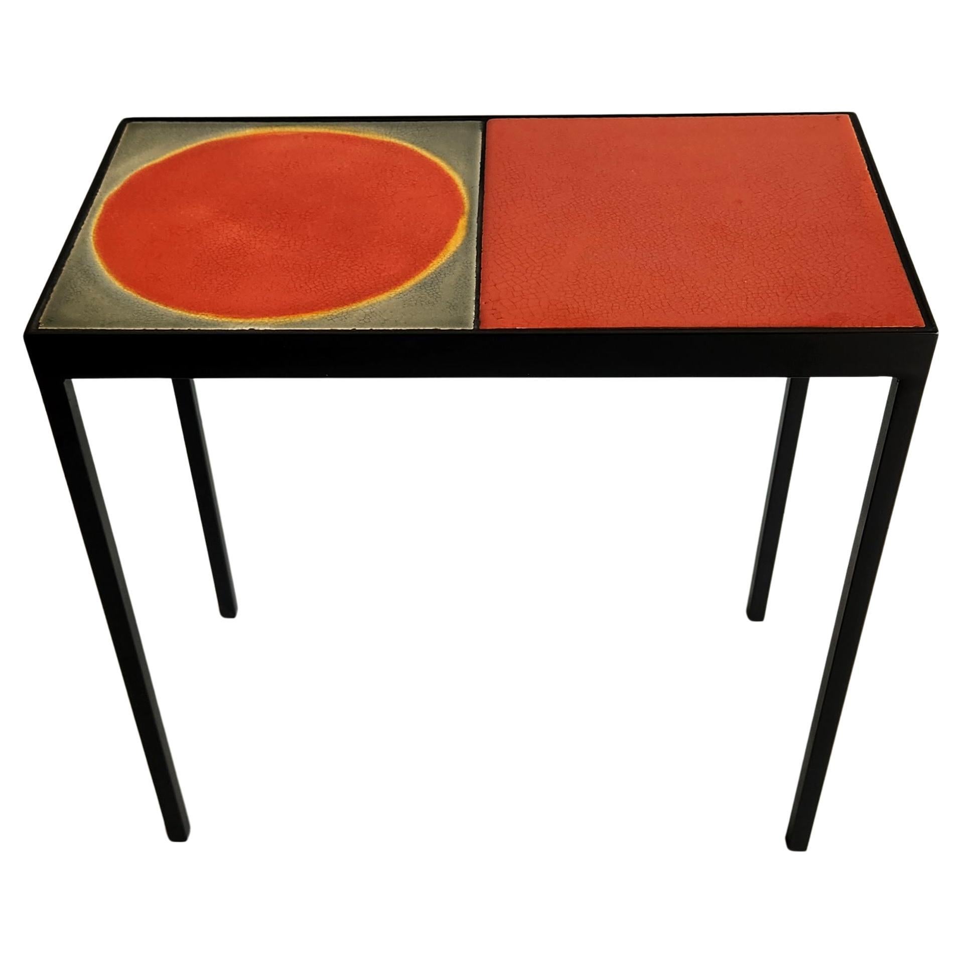 Double Gueridon Baby Side Table with 2 Roger Capron Ceramic Tiles  For Sale