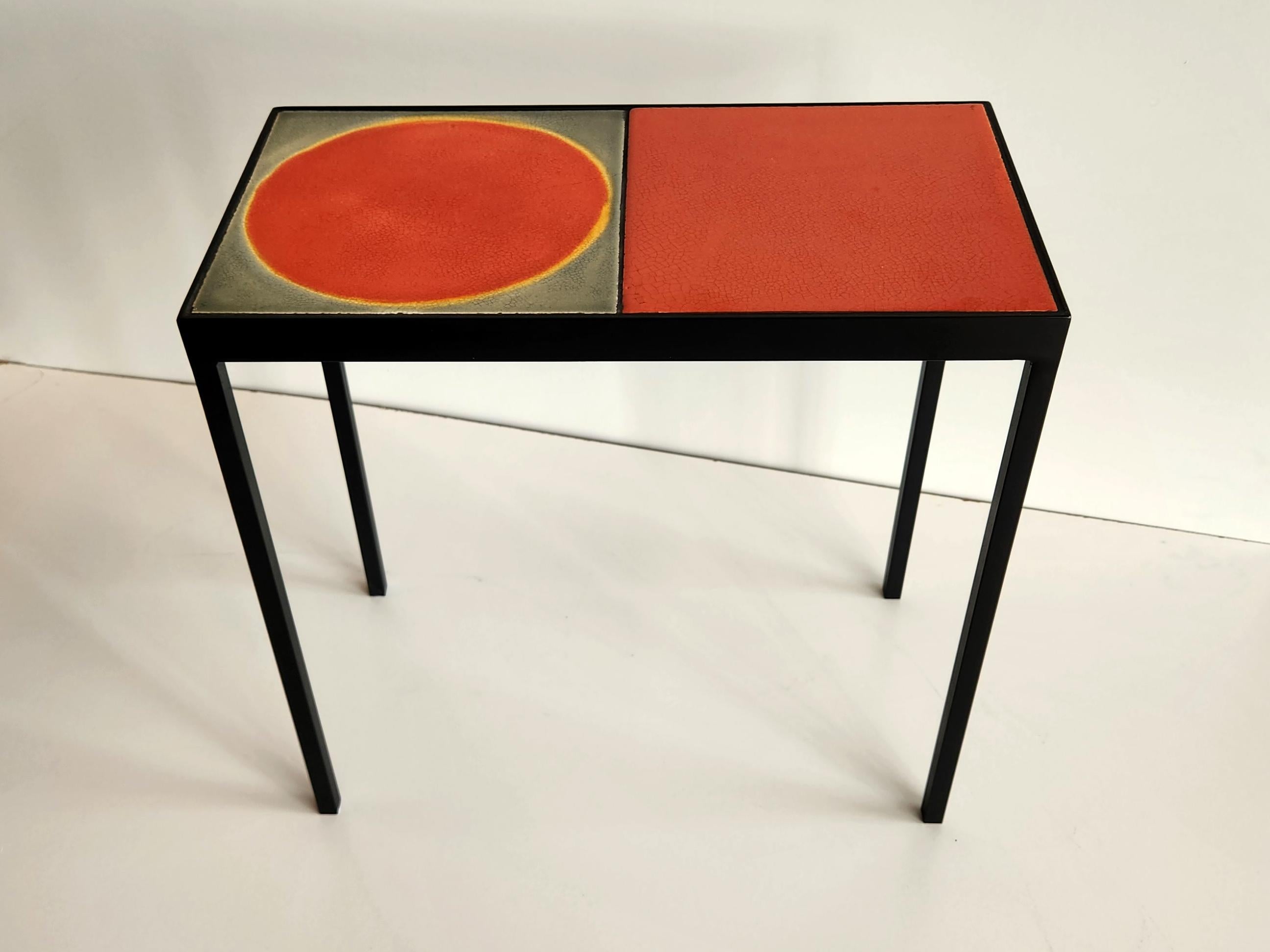 Mid-Century Modern Double Gueridon Baby Side Table with Ceramic Tiles by Roger Capron For Sale
