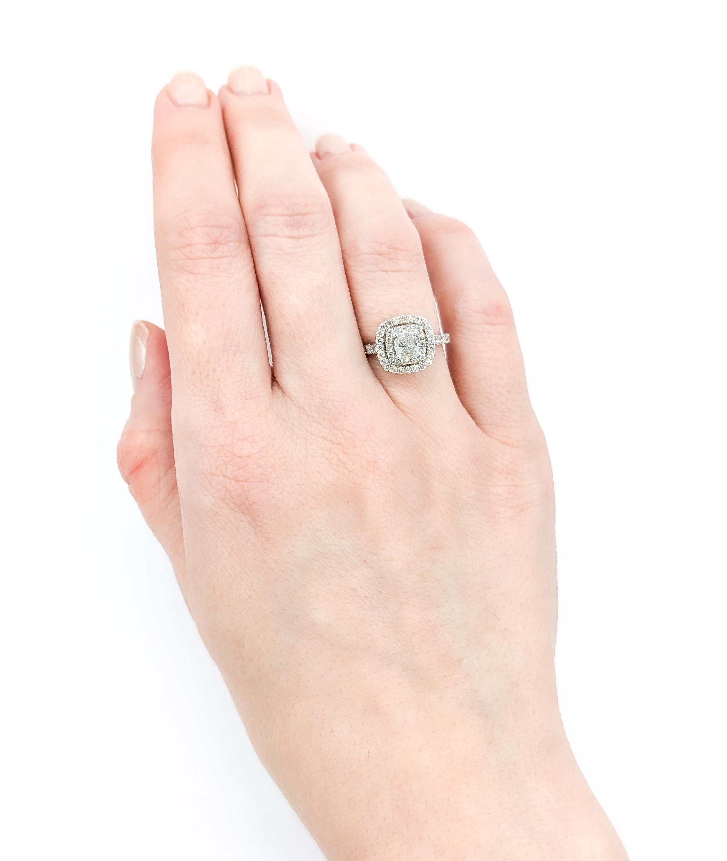 Doppelter Halo 1,09 Karat Diamant Engagment-Ring aus Weißgold im Angebot 4