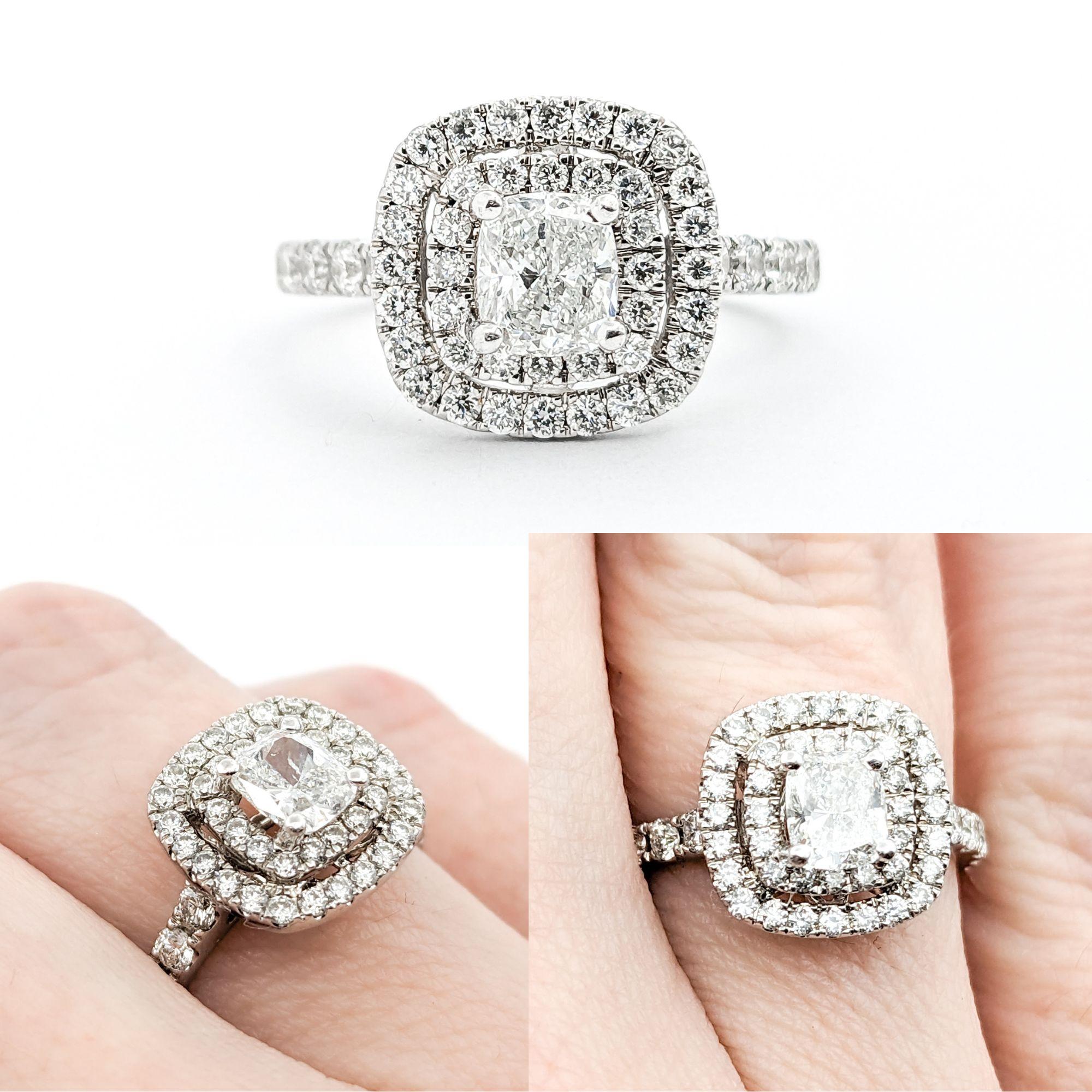 Double Halo 1.09ctw Diamond Engagment Ring In White Gold

This stunning Diamond Engagement Ring, meticulously crafted in 14kt White Gold, is a symbol of timeless elegance and love. It features a dazzling array of diamonds with a total weight of