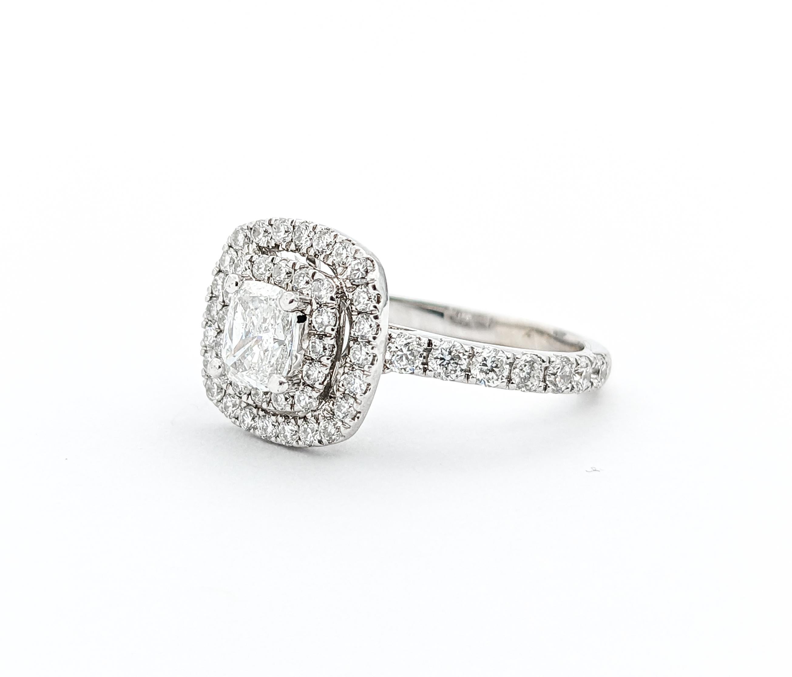 Doppelter Halo 1,09 Karat Diamant Engagment-Ring aus Weißgold Damen im Angebot