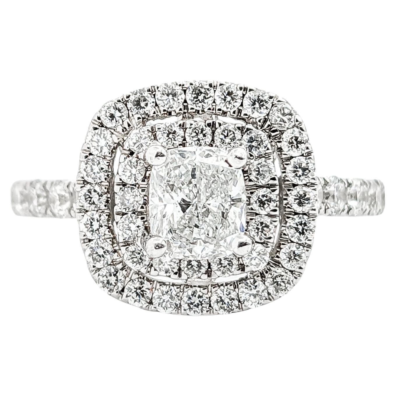 Double Halo 1.09ctw Diamond Engagment Ring In White Gold For Sale