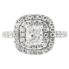 Double Halo 1.09ctw Diamond Engagment Ring In White Gold